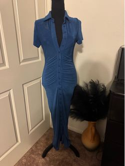 Blue rouched collared fashion nova dress size medium