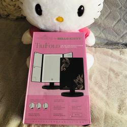 Hello Kitty Impressions Black Tri Fold Vanity Mirror LED Magnification NEW