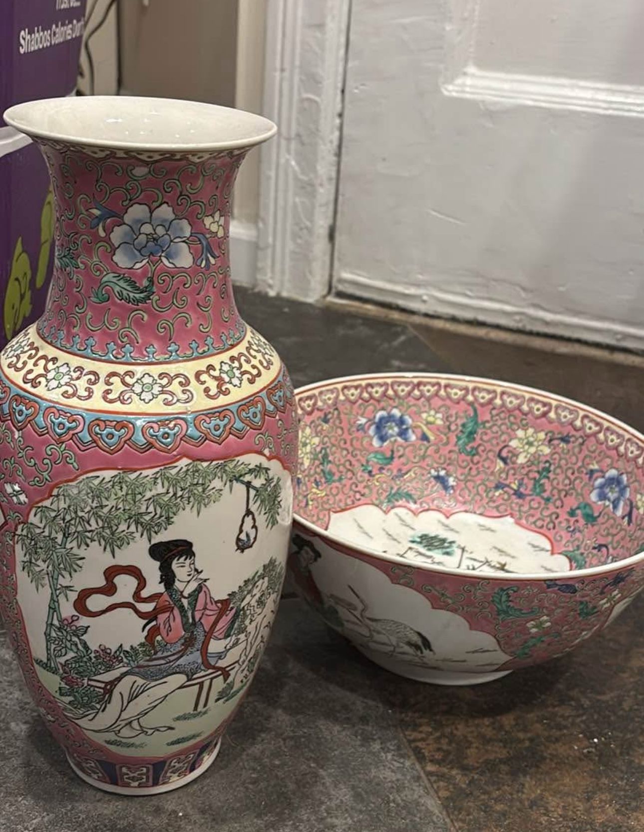 Hand Painted Deep Bowl And Vase