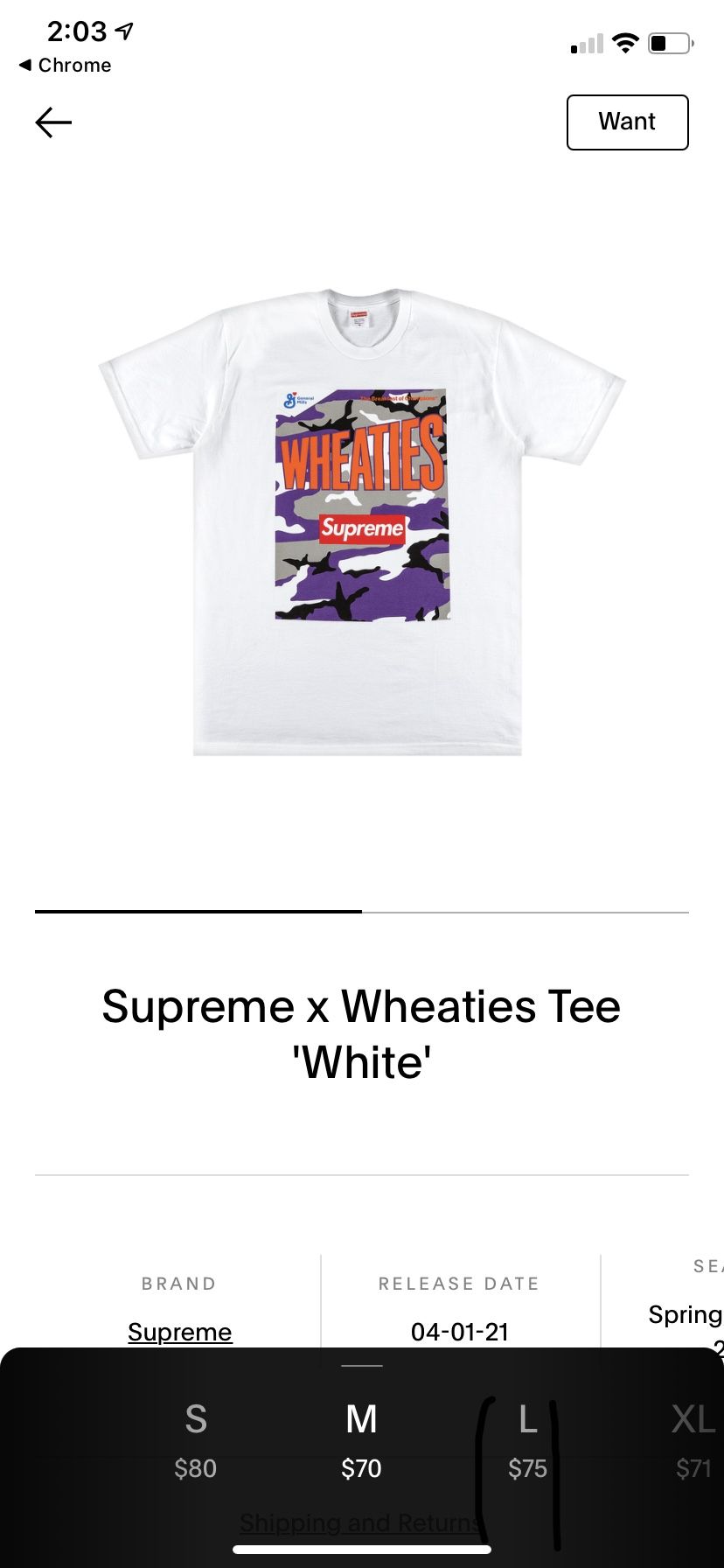 Supreme Wheaties T-shirt & Cereal Box for Sale in Manassas, VA