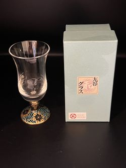 Hand Blown and Painted Kytani Ware Cold Sake or Wine Glass-Original Box