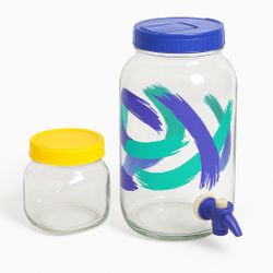 Retro Glass Drink Dispenser with Spout + Matching Jar – 90s Style Design