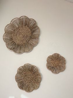 Set of 3 Woven Flower Wall Art