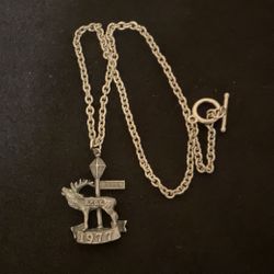 16” Vintage Stainless Steel Chain Necklace With 1977 Pewter Pendant