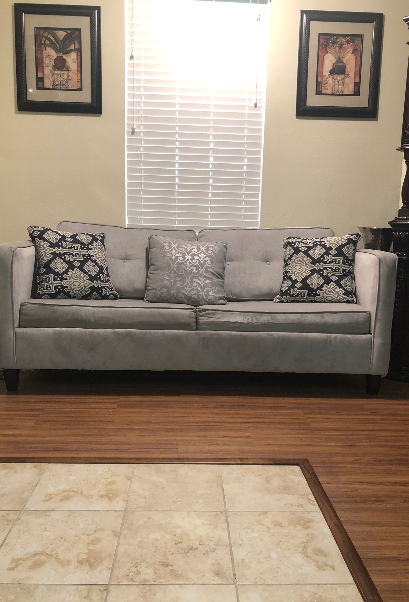 Gray Suede Let Out Sleeper Sofa.