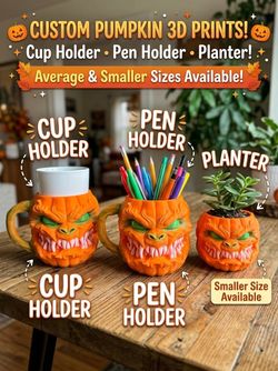 Evil Pumpkin Monster 12oz Can Koozie | 3D Printed Halloween Cup Holder | Desk Planter & Pen Organizer | Spooky Desk Decor