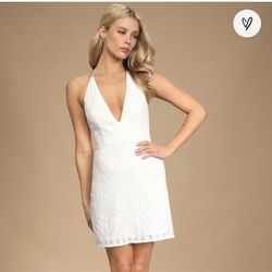 Lulus Put a Bling on It White Sequin V-Neck Backless Mini Dress, S