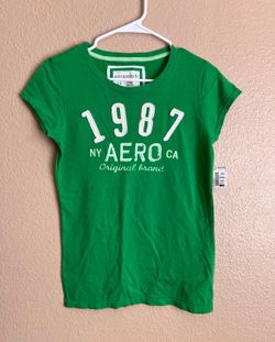 NWT Aeropostale Juniors Embroidery Y2K Green Short Sleeve Shirt Large Deadstock