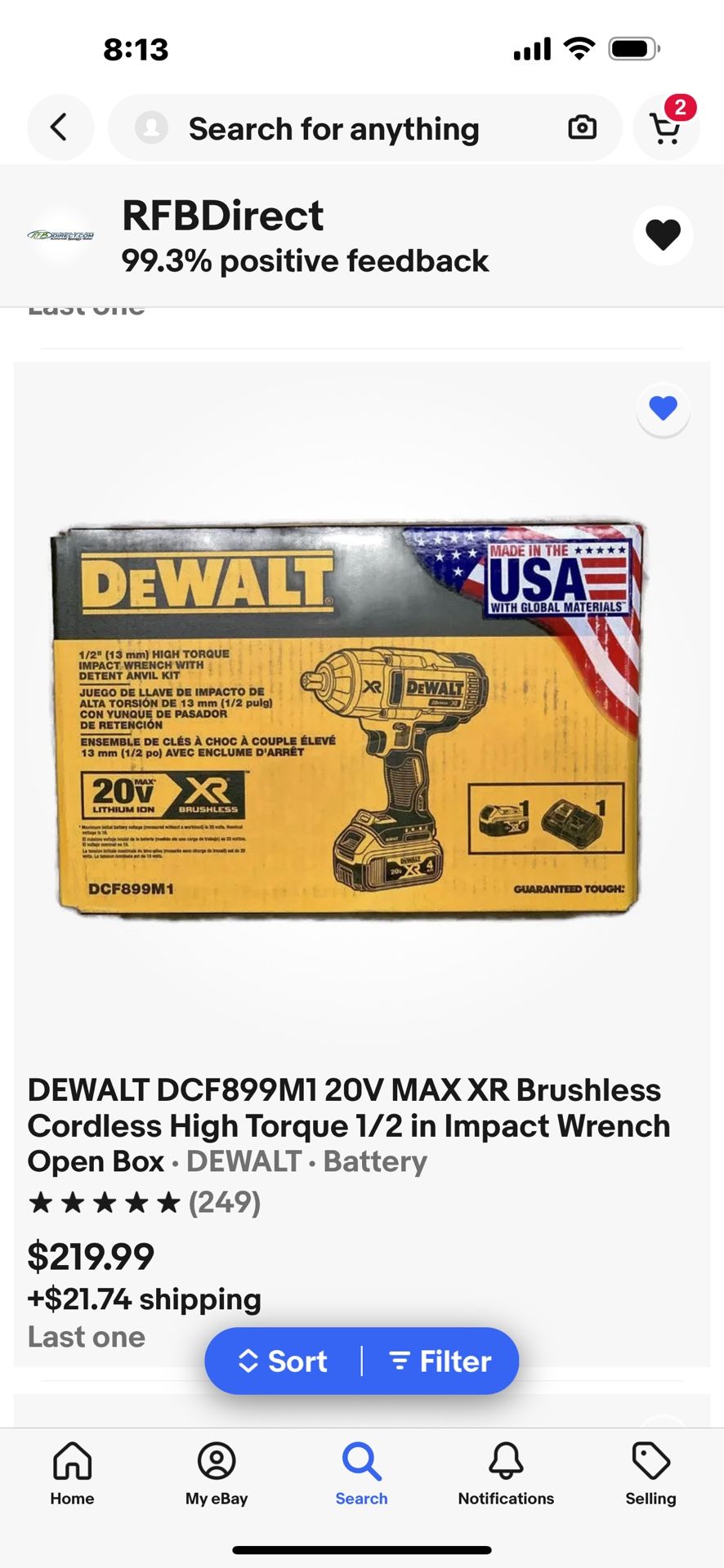 DEWALT XR BRUSHLESS  1/2  IMPACT WRENCH DRILL DCF899M1 ( 1 BATTERY,Charger+ Bag )