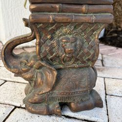 Lucky Elephant With Lion Head Decorative Box - Jewelry Storage Casket. Classic Jungle Safari Tommy Bahama Bombay Company Look. Trunk Up For Good Luck!