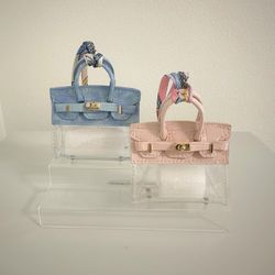 Mini Jelly Birkin Bag Charm – Clear with Colorful Croc Flap (Pink / Blue)