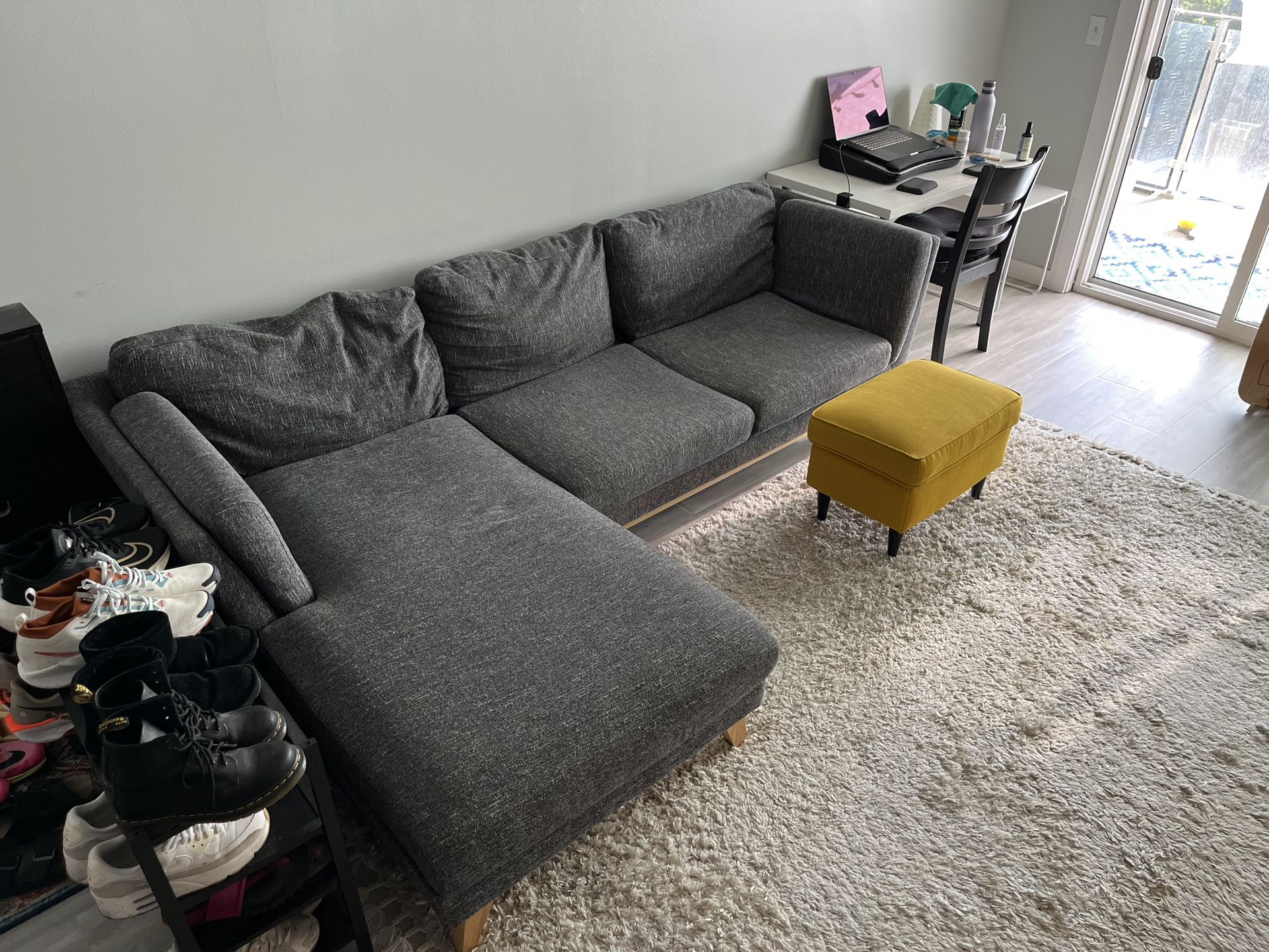 Gray L-Shaped Sectional + Yellow Ottoman