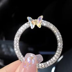 Stainless Steel Artificial Rhinestone Crystal Butterfly Ring Car Ignition Button Decorative