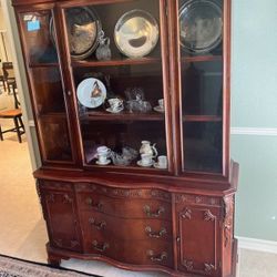 China Cabinet, Small BULOVA Grandfather Clock, INSIGNIA office Fridge 