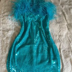 Fashion Nova Blue Feather Dress 