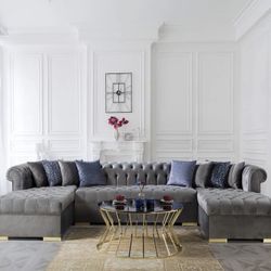 Lauren Velvet Gray Double Chaise Sectional / couch /Living room set