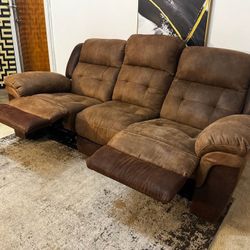 Brown 3-Seater Sofa with 2 Automatic Recliner