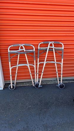 Pair of Drive Medical Deluxe Folding Walker with Wheels, U-Shaped Frame, Adjustable Height