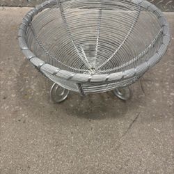 Mid - century silver metal wedding basket centerpiece $30