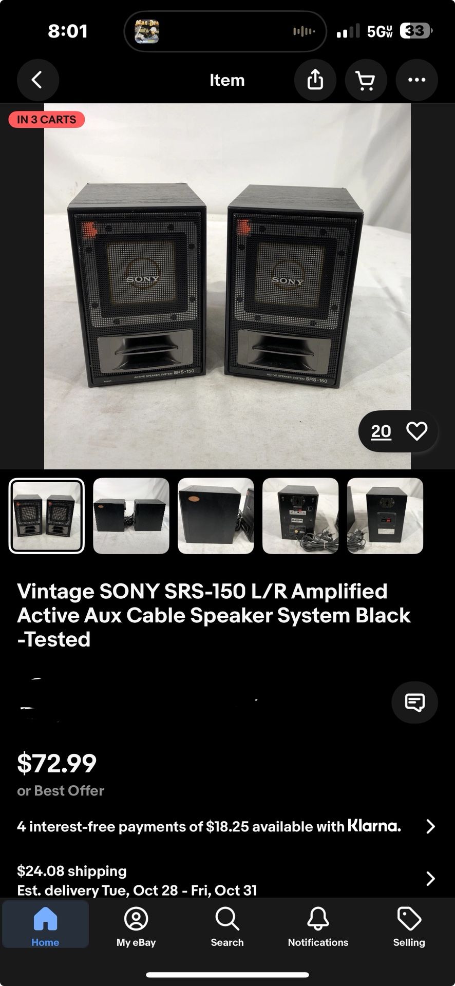 Vintage Sony Srs – 150 L/R amplified, active auxiliary cable speaker system