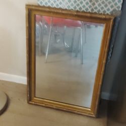 Antique 1970s Art Deco Mirror Gold/Bamboo Frame Rectangle 27" x 20"