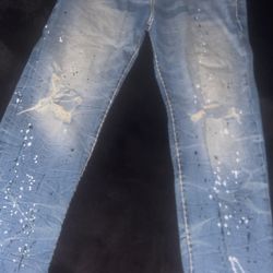 Light blue pain splatter true religions size 36 fit baggy