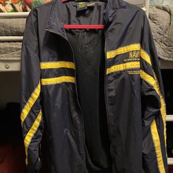 US Navy Jacket Mens Large Blue Windbreaker Full Zip