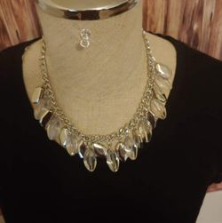 Silver And Clear Fringe Necklace