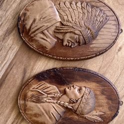 Vintage 1945 Native American Couple 3D Plaques Chief Orn-a-Craft Indian Decor