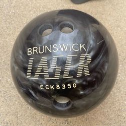 Vintage Brunswick Laser Bowling Ball (Black Pearl Swirl) + Matching Brunswick Bag — Personalized “RLH” — ECK8350