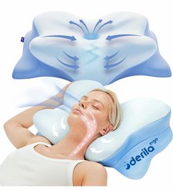 Derila Ergo Cervical Neck Pillow for Sleeping Pillow Contour Memory Foam Pillows for Back, Side Sleeper Pillows 21.25 x 14.17 x 4.72 inches