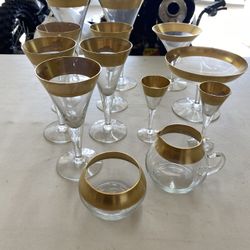 antique vintage gold rimmed antique glassware- 13 pieces 