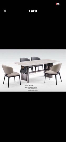 Natural marble tabletop paired with 6high-quality dining chairs