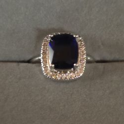 Blue And White Moissanite Sterling Silver Ring Size 8