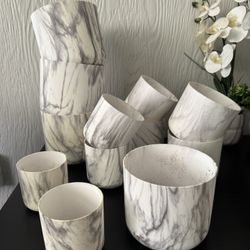 Plastic Marble Printed Pots All For $25
