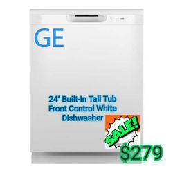 GE,, 24 in. Built-In Tall Tub Front Control White Dishwasher,, 