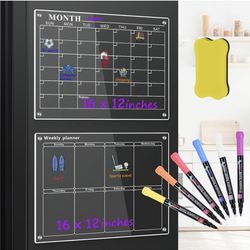  2PCS Magnetic Acrylic Monthly and Weekly Calendar for