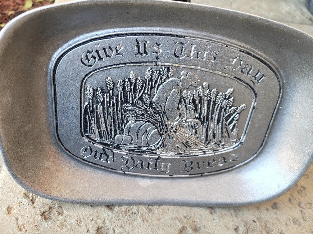 Vintage Wilton Pewter Tray: Give Us This Day Our Daily Bread Plate