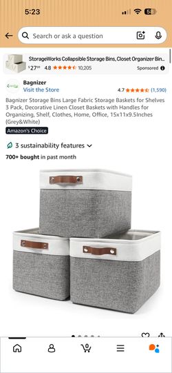 Bagnizer Storage Bins Large Fabric Storage Baskets for Shelves 3 Pack, Decorative Linen Closet Baskets with Handles for Organizing, Shelf, Clothes, Ho