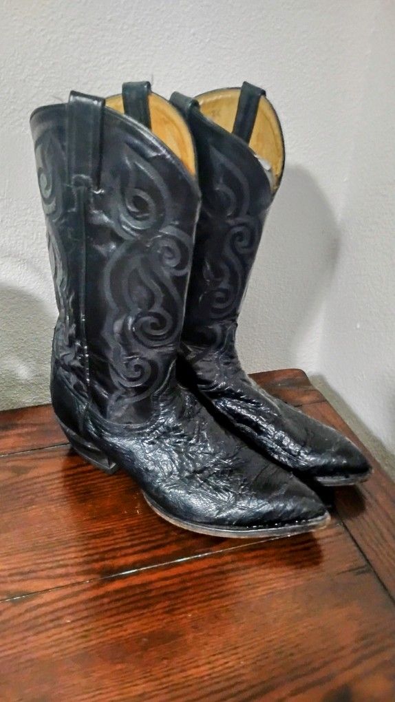 Men's 10.5 D Tony Lama Black Ostrich Boots Regular