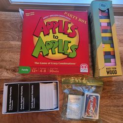 Game Bundle - Apples To Apples, Colorful Jenga, Phase 10, Cards Against Humanity