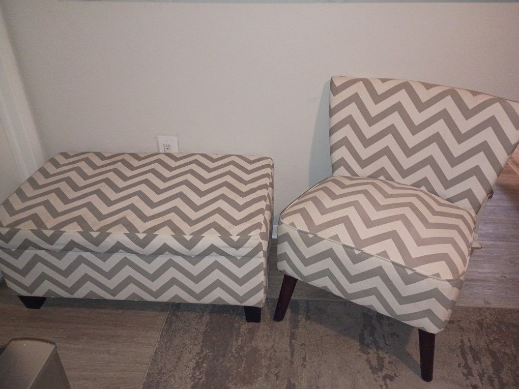Chevron Accent Chair W/ Matching Storage Bench 