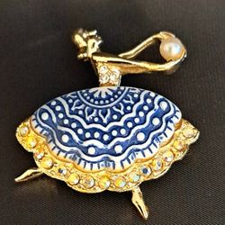 Vintage Ballerina Rhinestone And Pearl Brooch