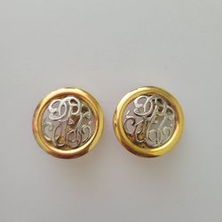 Vintage Ginnie Johansen Clip On Earrings Gold & Silver Tone Open Work Scroll