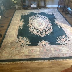 vintage art decco rug: 8 ft x 14.5 ft ,100 % line wool handknotted rug- vintage.
