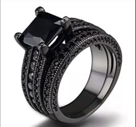 New s925 black gunmetal wedding ring set engagement ring wedding ring