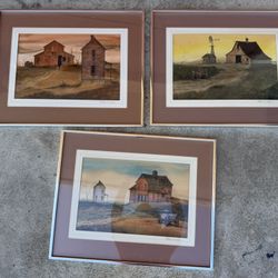 Set Of 3 Barn County Framed Landscape Artwork 