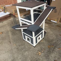 4 Tiers Outdoor Cat House 45.1" Feral Cat Shelter Weatherproof Outside Enclosure for Multiple Cats