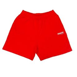 BALENCIAGA EMBROIDERED POLITICAL CAMPAIGN RED SHORTS