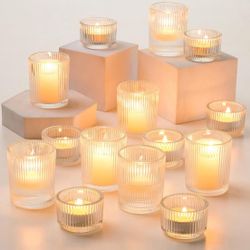 Hewory Glass Tealight Candle Holder: 24 Pcs Tea Lights Candle Holder Clear Votive Candle Holders for Table Centerpiece, Tea Light Holders Glass Candle